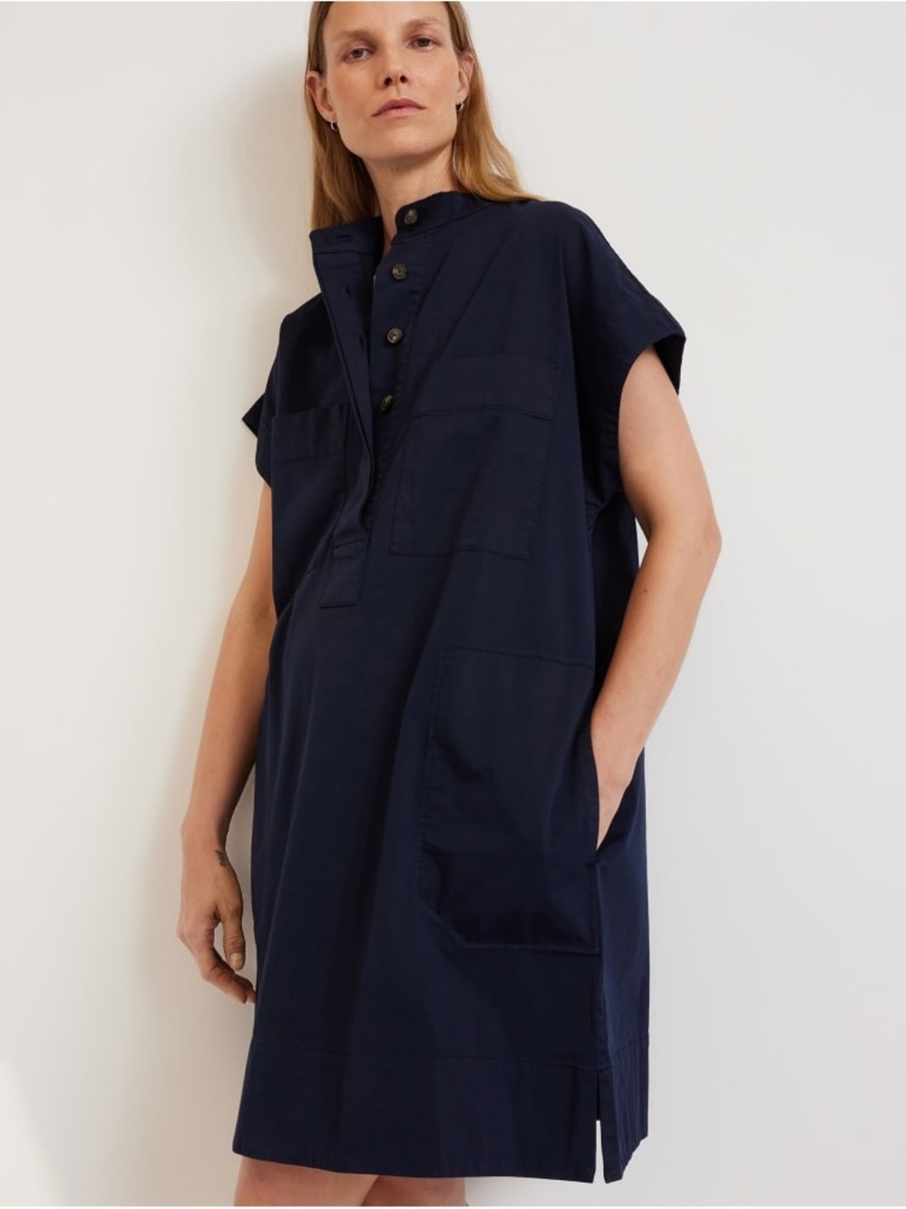 Everlane The Easy Workwear Dress Navy Blue Organic Cotton Size XS Utility